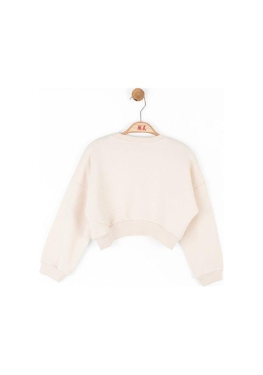 Kız Çocuk Pamuklu Oversize Kolej Sweat-15461 KREM