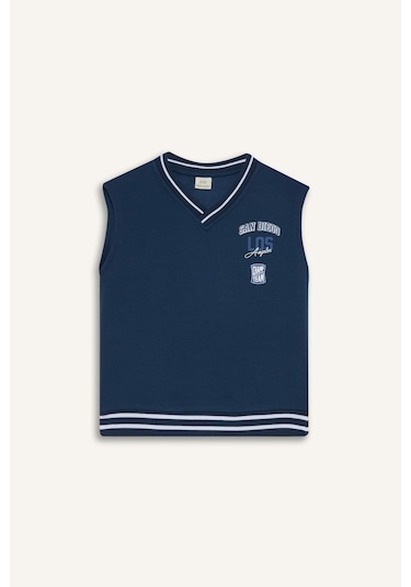 Defacto Erkek Çocuk V Yaka Baskılı Okul Süveteri F2709a825aube829 Mavi