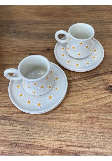 Papatya Desenli El Yapımı Seramik Kupa, Mug, Türk Kahvesi