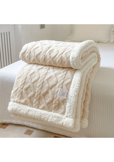 Hqgoodstore Yeni Ev Basit Düz Renk Kalınlaştırılmış Kuzu Kadife Çift Yumuşak Tek Battaniye Bej 150 200cm Beyaz Pirinç