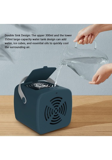 Samdoo Mavi 6" Taşınabilir Soğutucu Fan - 3 Hız Ayarı, Çift Havuz, Nemlendirici Ve Led Gece Lambası İle Sessiz Isıtma