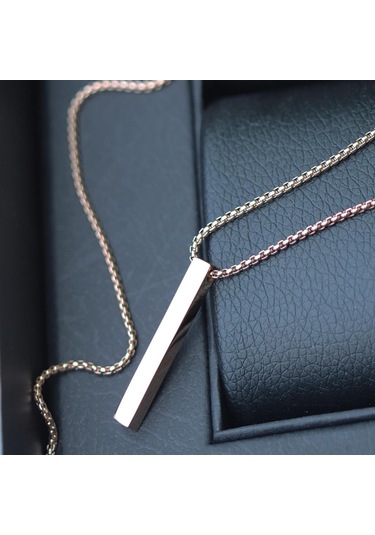 Dikdörtgen Rose Gold Çelik Plaka Kolye Gri
