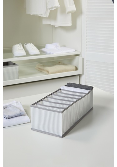 Ocean Home Textile 8 Bölmeli Gri Çizgili Çekmece Düzenleyici 17 x 41,5 x 12 cm