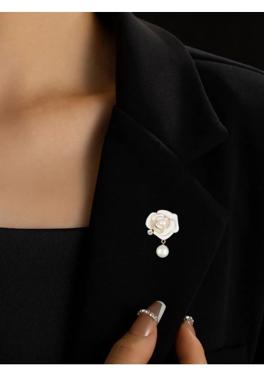 Fashion Jewelry Beyaz İncili Gül Broş 309983419 Beyaz