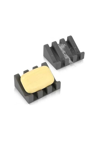 Besthome1 Silikon Sabun Tepsisi, Kendiliğinden Su Çıkaran Tasarım, Duş & Mutfak İçin, 2 Adet Koyu Gri Koyu Gri