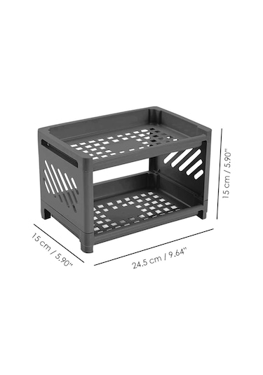 2 Katlı Mutfak Tezgah Üstü Rafı Çok Amaçlı Dolap Baharatlık Düzenleme Organizeri Antrasit