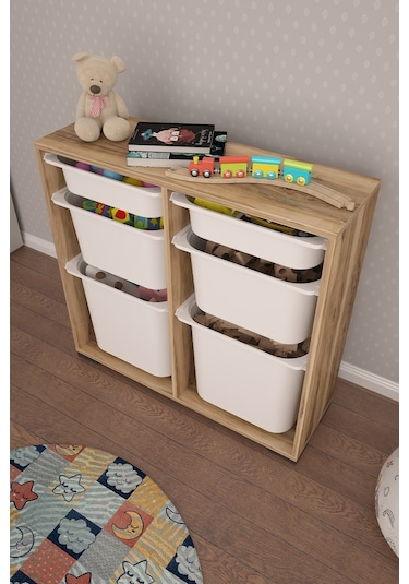 Carla 2 + 2 + 2 Tropik Ceviz Ultra Derin Sepetli Çok Amaçlı Dolap Oyuncak Dolabı Tropik Ceviz