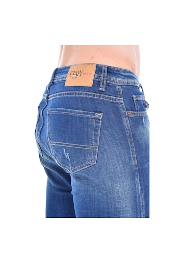 Cedy Denim Erkek Kot Şort Slim Fit Jean Şort - C342 Mavi