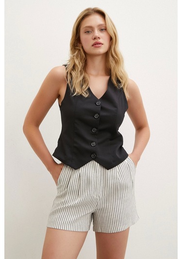 Never More Çizgili Cepli Şort Bej