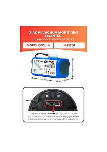 Electroll Xiaomi Mi Vacuum Mop Essential MJSTG1 Uyumlu 2800 Mah Batarya