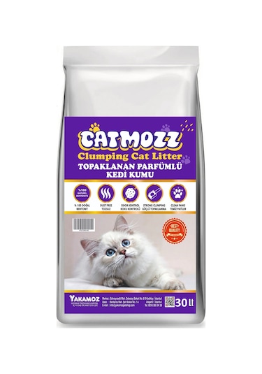 Catmozz Premium Parfümlü İnce Topaklaşan Bentonit Kedi Kumu 30 L