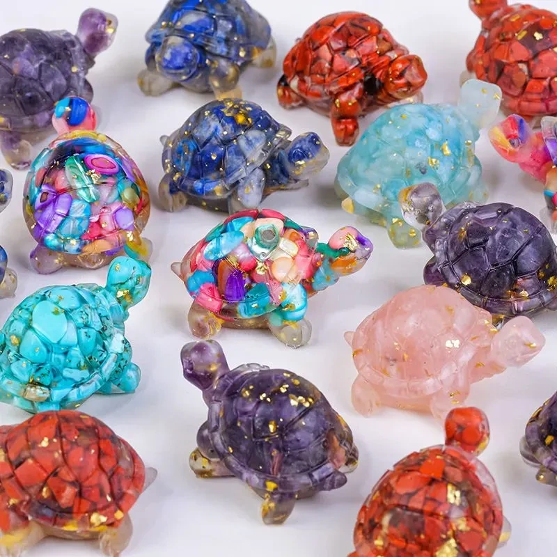 Konesam Yeşil Kristal Kaplumbağa Figürü, Feng Shui Sağlık Ve Ev Dekorasyonu, Altın Folyo İle Süslenmiş, 1 Adet