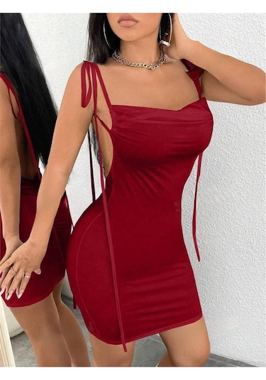 Pink Life Kırmızı Omuzdan Bağlamalı Sırtı Açık Bodycon-kırmızı Kırmızı