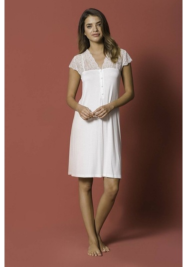 Monamise 18200 Kısa Kollu Gecelik - Ekru Ekru