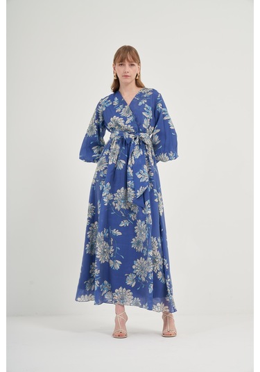 Ftz Kadın Tansel Desenli Elbise İndigo 31057 Indigo