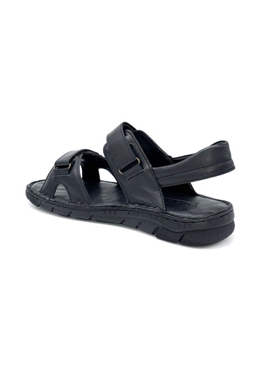 Kindep Tardelli Hakiki Deri Günlük Erkek Sandalet Siyah Siyah