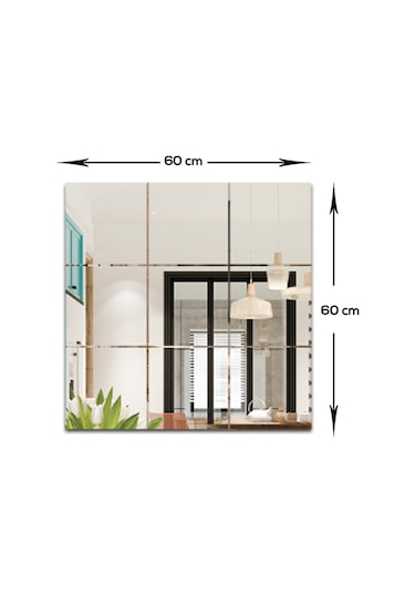 Ayna | Düz Ayna | Kare Kanallı - Kare Ayna | 60Cm X 60Cm Şeffaf