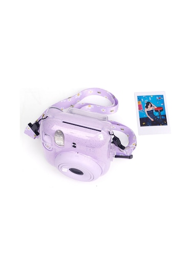 Instax Mini 12 Makine Uyumlu Lila Simli Pleksi Kılıf