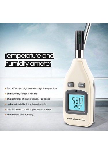 Benetech Gm1362 1.45 İnç Ekran Dijital Nem Ve Sıcaklık Ölçer Beyaz