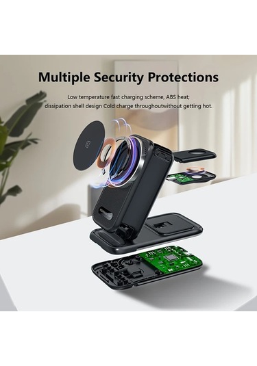 Motion003 Taşınabilir Çok Fonksiyonlu Katlanabilir Usb C Kablosuz Şarj Standı Siyah Telefon Tablet Akıllı Saat