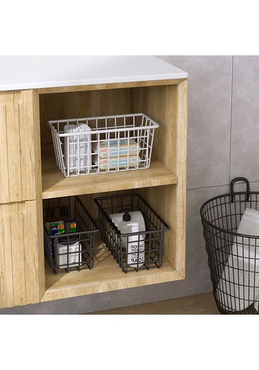 Yifomall Duvar Takılı Demir Depolama Sepeti - Banyo/mutfak İçin Deliksiz Kurulum - Siyah 2 Adet İz Olmayan Yapıştırıcı İle Diğer