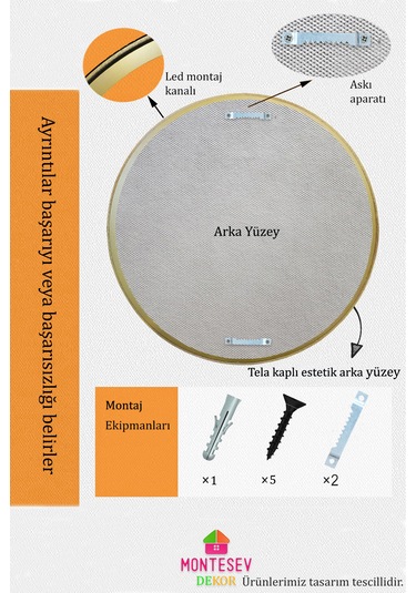 Afir Ahşap Gold Yuvarlak Ayna Işlemeli Duvar Banyo Aynası 69 Cm Gold