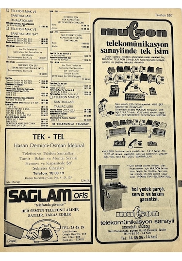 İzmir 1982-1983 Meslek Reklam İlanı Efemera S557