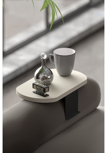 Zigon Sehpa Yan Sehpa Ayarlanabilir Tepsi Oval Dekoratif Modern Yatay Dikey Koltuk Sehpası Krem Krem