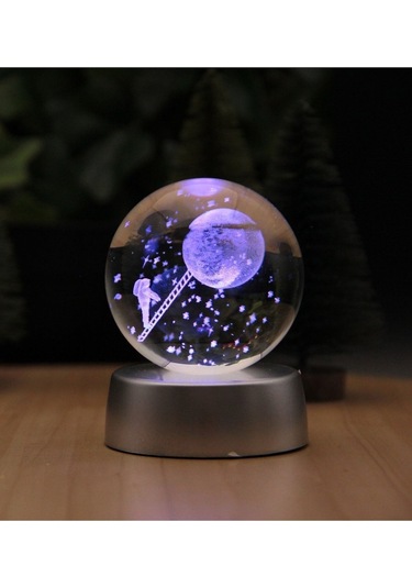 Ledli Usb'li Plastik Standlı Merdivenle Aya Çıkan Astronot Temalı Küre Renkli Rgb 3d Oda Gece Lamba Çok Renkli