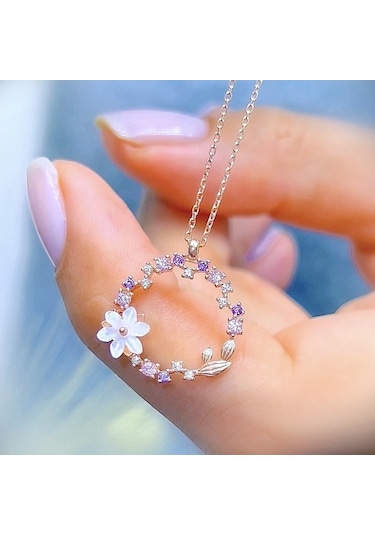 Mia vento Manolya Çiçeği Sevgi Haresi Rose Renk Flowers Gümüş Kolye