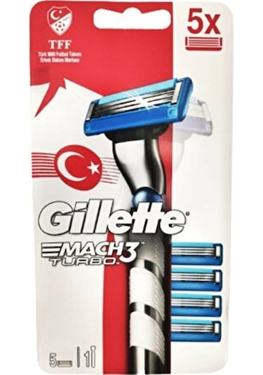 Gillette Mach3 Turbo Milli Takım Tıraş Makinesi +  Yedek Başlık 5'li
