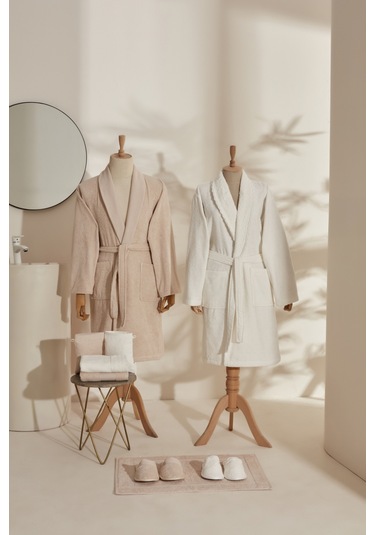 Karaca Home Foster 9 Parça Aile Banyo Seti Dantelli Beyaz-bej Beyaz - Bej