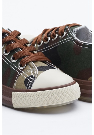 Rahat Kalıp Işıklı Bağcıklı Çocuk Unisex Haki Kamuflaj Spor Ayakkabı Tb998-3 Haki Kamuflaj