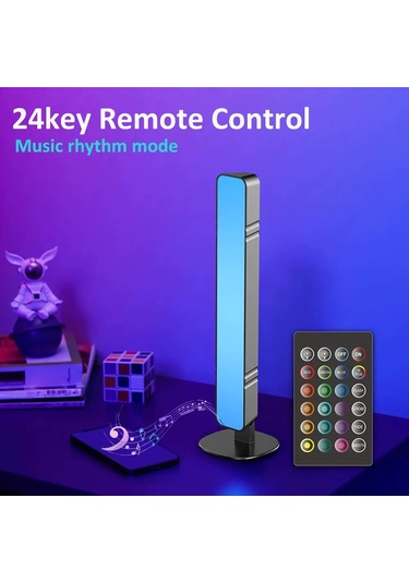 Xiyyadms 2 Adet Rgb 7 Renkli Oda Bilgisayar Masaüstü Müzik Sesli Işık Lambası 24 Tuş Kumanda, Siyah, Usb Siyah