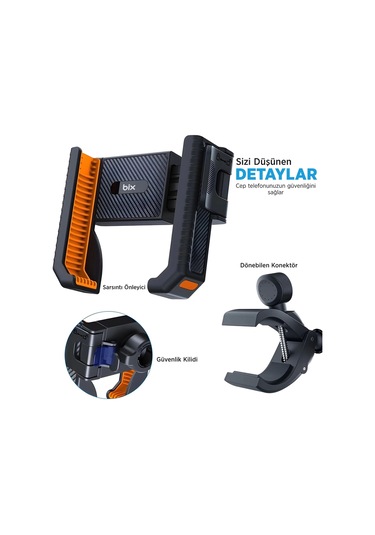 Gidon Bağlantılı Bisiklet Motosiklet İçin Esnek Abs 4-7.8 İnç Telefon Tutucu 360 Dönebilen Tasarım Siyah