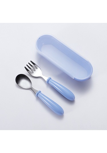 Moveevo Çocuklar İçin 304 Çelik Çatal Kaşık Kutusu Seti - Mavi, Sevimli Desenler, Kolay Tutuş, Hediye Özel, Depolama Kolay Mavi