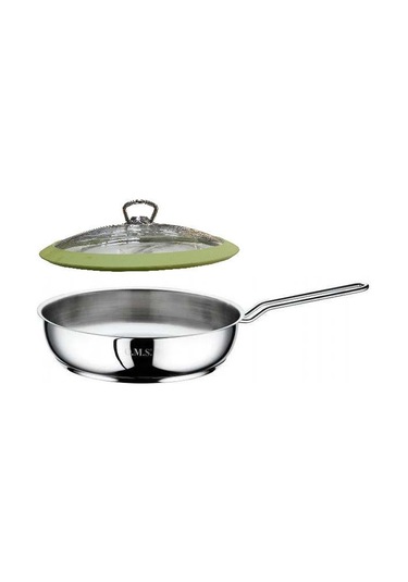 Oms Çelik Tava 26x6 Cm Silikonlu Cam Kapaklı - Yeşil Gri