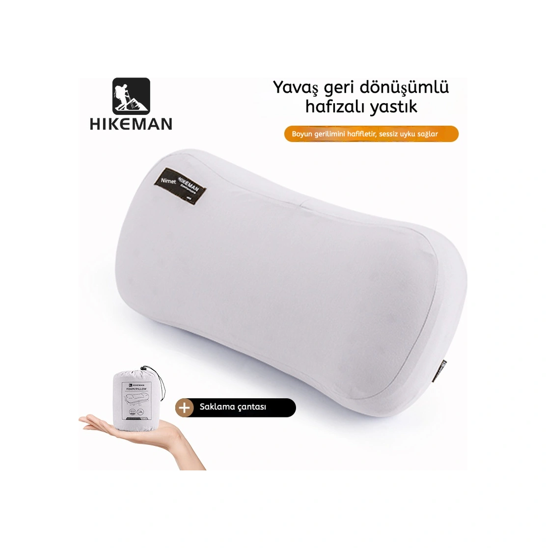 Hıkeman Kamp Yastığı Hafif, Memory Foam Seyahat, Kamp, Ofis Ve Bel Destek Yastığı Gri