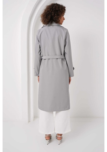 Gabria Kol Düğme Detaylı Trenchcoat Gri