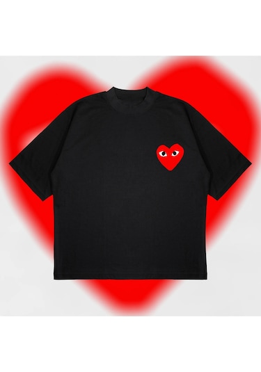 Tarzsokak Comme Des Garçons Oversize Unisex Pamuklu Nefes Alan Kalın Kumaşlı Siyah