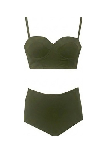 Zi Haki Yeşil Yüksek Bel Bikini Alt Üst Takım
