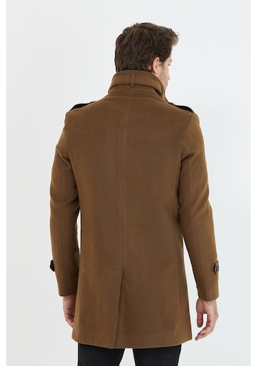 Erkek Taba Dar Kesim Dik Yaka Uzun Kaşe Kaban-Taba