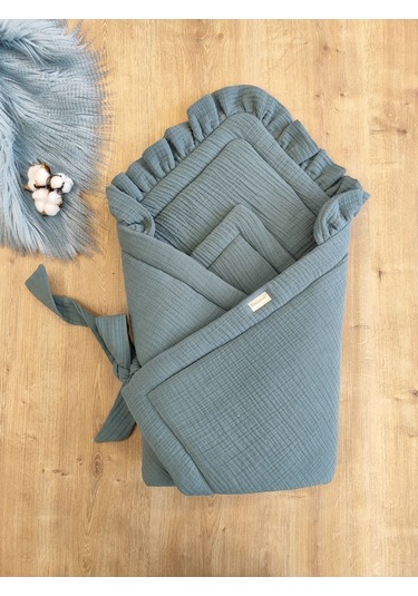 Ekru 4 Kat Müslin Bebek Battaniyesi %100 Pamuklu Doğal Organik Uyku Kundağı Hastane Çıkışı Yenidoğan Mint