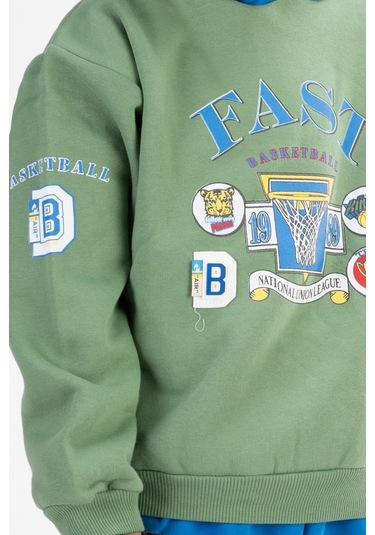 Erkek Çocuk Baskılı Kapşonlu Eşofman Takımı Yeşil