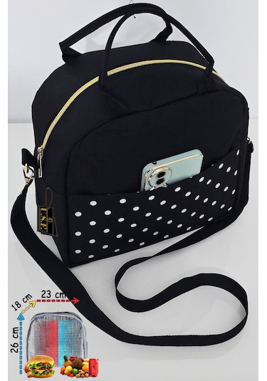 Anne Bebek Askılı Taşıma Çantası Isı Yalıtımlı Termal Yemek, Mama, Beslenme, Gıda Çantası Siyah - Beyaz