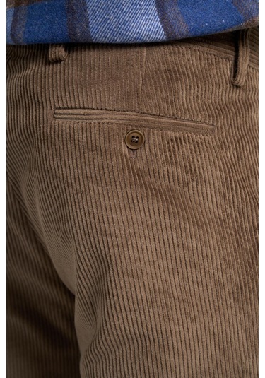 Koyu Bej Pamuklu Yandan Cepli Comfort Fit Kadife Pantolon 1003245160 KOYU BEJ