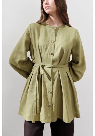 Keten Pensli Tunik Elma Yeşili Elma Yeşili