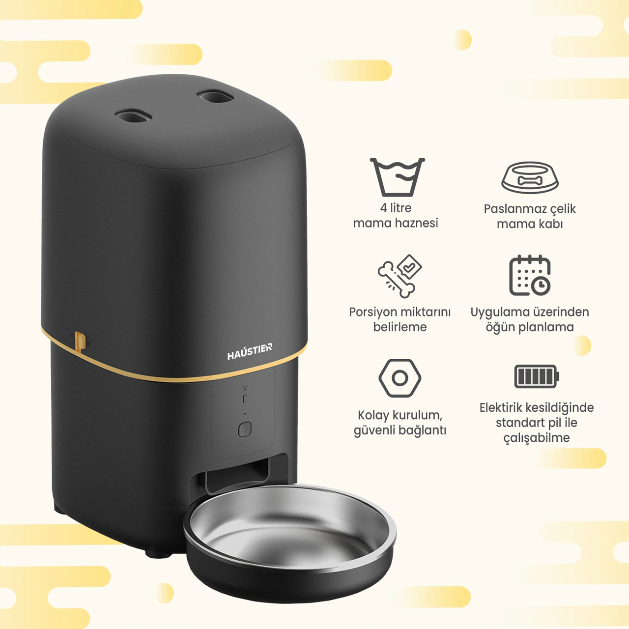 Haustier Pf02 Siyah Akıllı Kedi Köpek Otomatik Mama Kabı, App