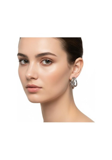 Gümüş Renk Kalın Halka Küpe - Çelik Stainless Steel Çok Renkli