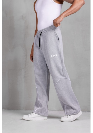 Dark Moda Erkek Oval Şeritli Baskılı Yazlık Baggy Eşofman Gri
